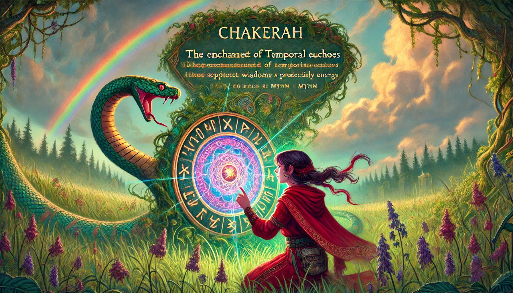 The Enchanted Amulet of Temporal Echoes, now unearthed and floating in front of Shaman Redd The Younger, as memories of 2 other lives in 2 other names are channeled through her.